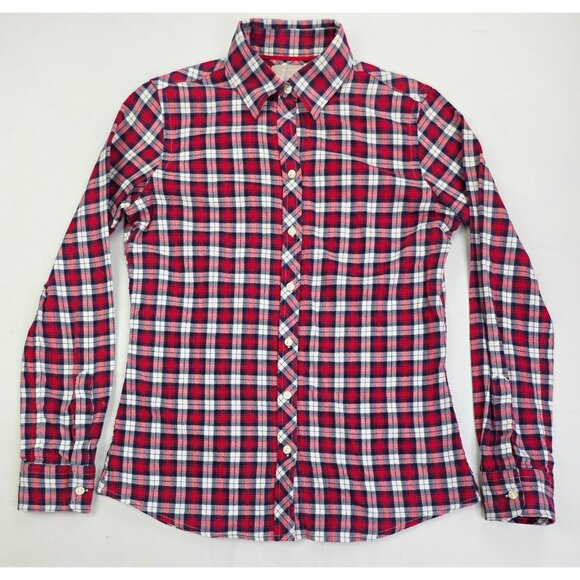 Banana Republic Size XS Red White Blue Check Long Sleeve Women Soft Wash Shirt - Picture 5 of 9